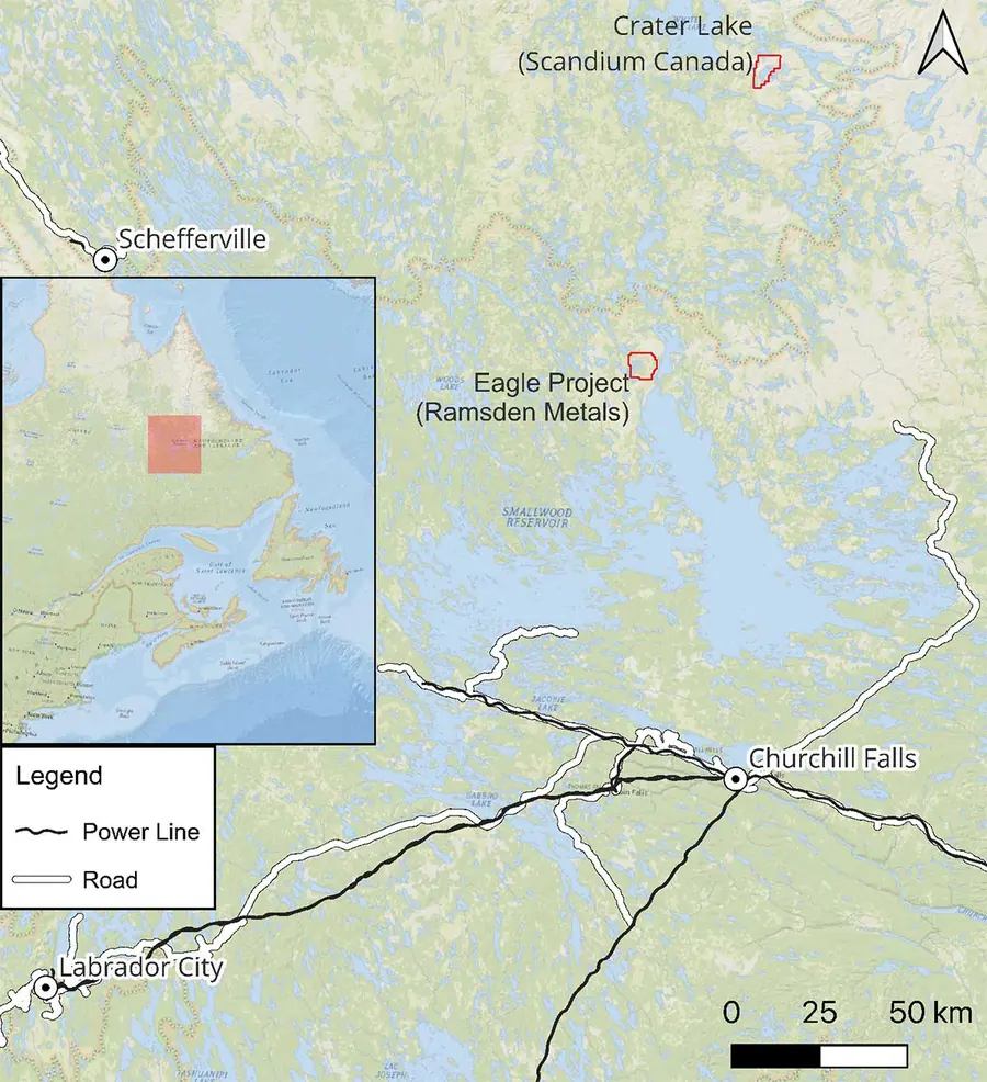 Regional map showing the Eagle's Nest Critical Metals Project in central Labrador.